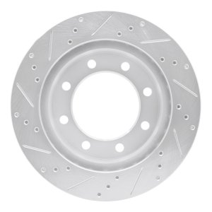 Ford F-250 Super Duty Brake Rotor (1) - Front Right - R1 Concepts - Drilled & Slotted - Silver - `99-`05